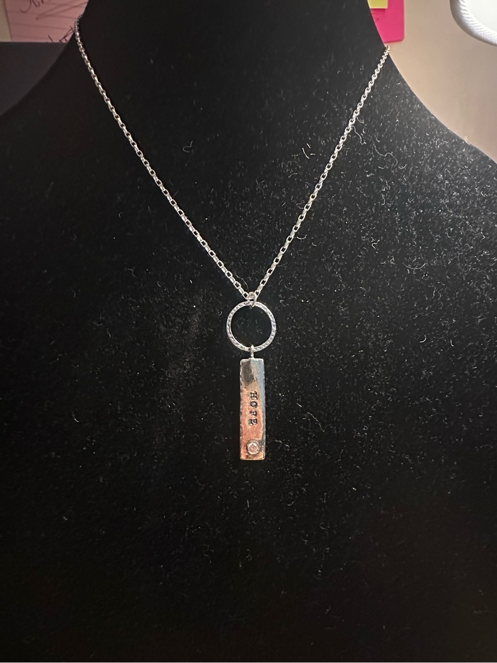 Opulenza Silver 'Hope' Bar Pendant Necklace - Inspirational Women's Jewelry